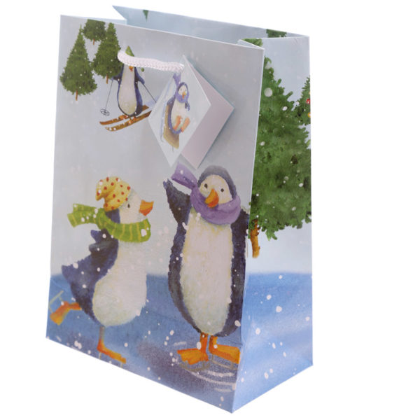 Christmas Penguin Design Medium Glossy Gift Bag