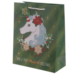Christmas Unicorn Design Large Glossy Gift Bag