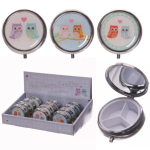 Cute Love Owls Design Round Metal Pill Box