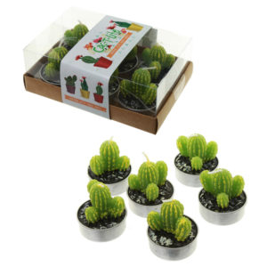 Fun Decorative Spiky Cactus Candles - Set of 6 Tea Lights