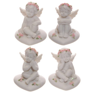 Collectable Cherub Sitting on Heart with Pink Roses