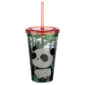 Fun Panda Design Glitter Double Walled Cup with Lid and Straw