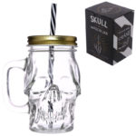 Fun Skull Shaped Glass Drinking Jar with Straw