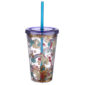 Fun Unicorn Design Glitter Double Walled Cup with Lid and Straw