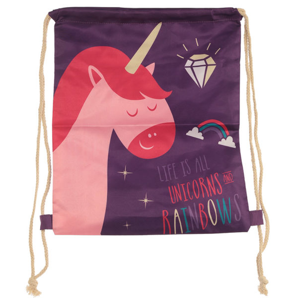 Handy Drawstring Bag - Rainbow Unicorn Slogan