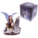 Mystic Realms Collection Fantasy Crouching Snow Fairy and Wolf