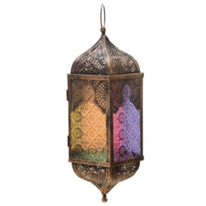 Pointed Glass Moroccan Style Metal Hanging Lantern