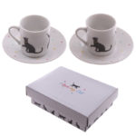 Set of 2 Espresso Cup and Saucer -  I Love My Cat