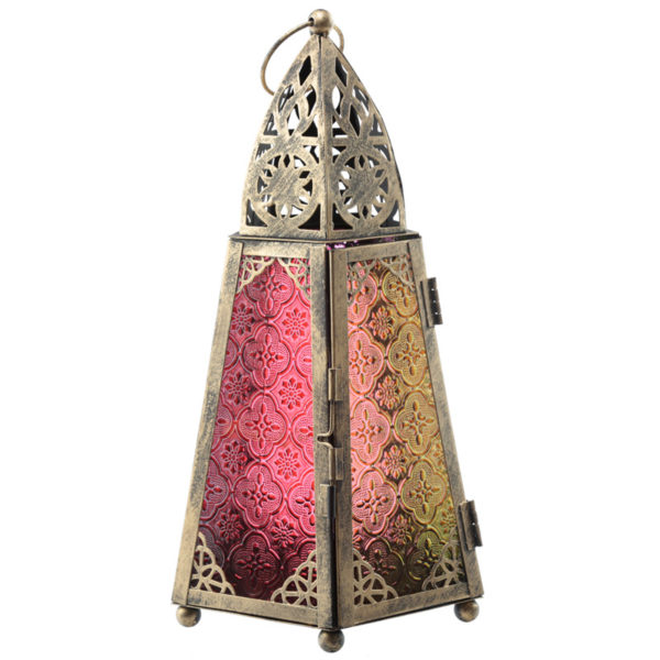 Tapered Glass Moroccan Style Metal Standing Lantern