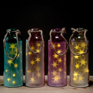 Decorative LED Glass Light Jar - Coloured Stars Large with Rope