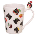 Festive Feline Cat on Handle Christmas Ceramic Mug