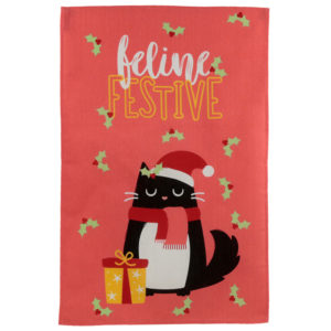 Christmas Cat Festive Feline Poly Cotton Tea Towel