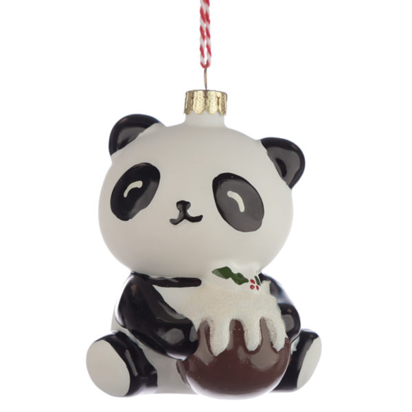 Glass Christmas Bauble - Pandarama Panda with Xmas Pud Glass Christmas Bauble - Pandarama Panda with Xmas Pud