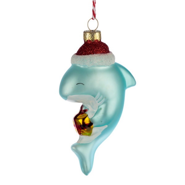 Glass Christmas Bauble - Shark in Santa Hat Glass Christmas Bauble - Shark in Santa Hat